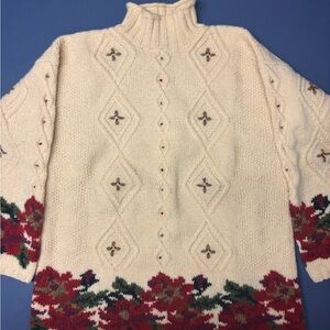L.L. Bean Cream Floral Turtleneck Sweater